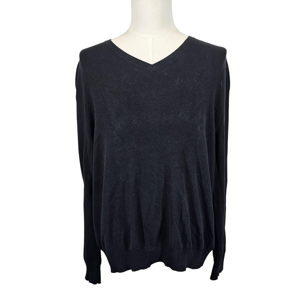 Calvin Klein Sweater Mens XL Black‎ V Neck Cotton Modal Knit Pullover Classic
